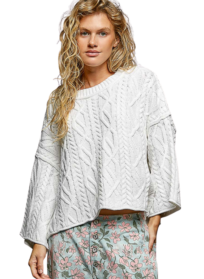 Pol Cozy Crop Cable Sweater in Off White