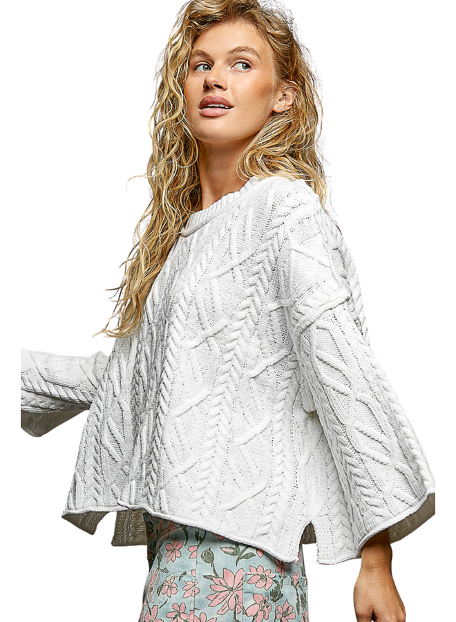 Pol Cozy Crop Cable Sweater in Off White