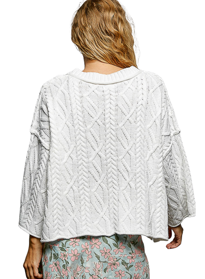 Pol Cozy Crop Cable Sweater in Off White