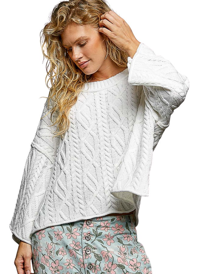 Pol Cozy Crop Cable Sweater in Off White