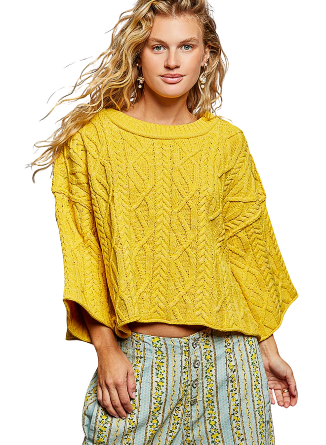 Pol Cozy Crop Cable Sweater in Honey