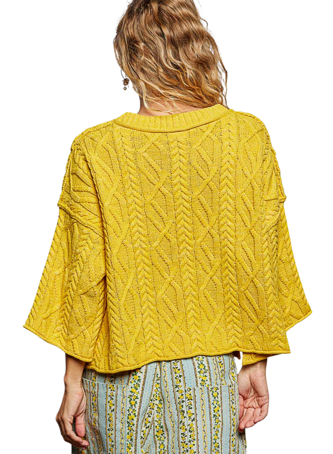 Pol Cozy Crop Cable Sweater in Honey