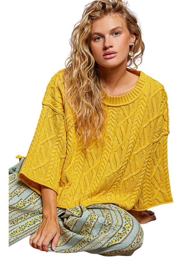 Pol Cozy Crop Cable Sweater in Honey