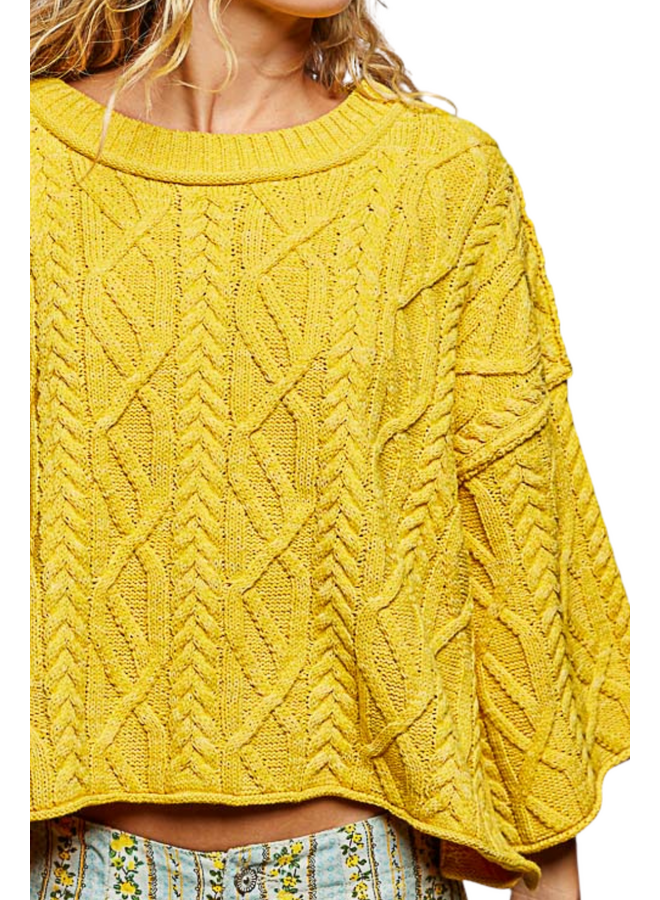 Pol Cozy Crop Cable Sweater in Honey
