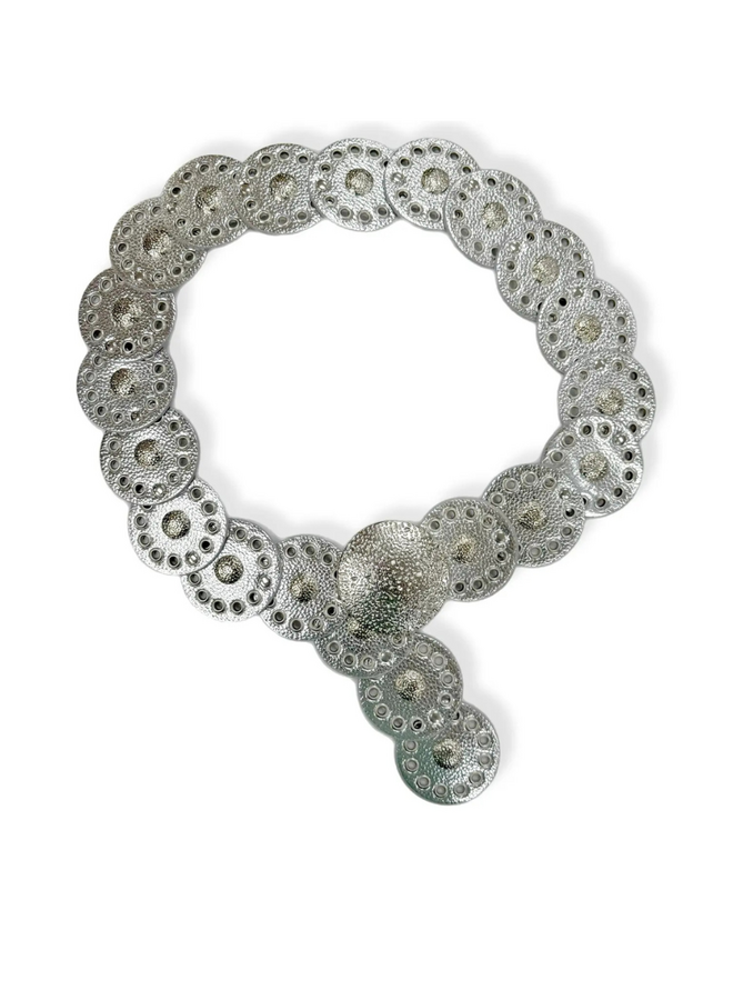 Metalic Silver Faux Leather Belt