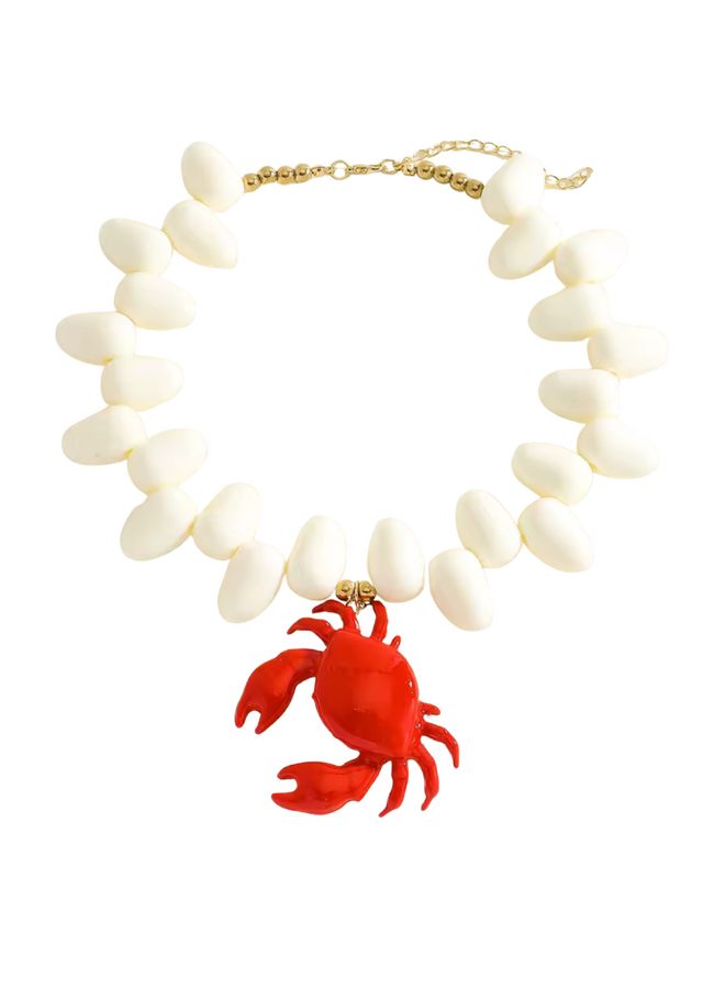 Mr. Crab Necklace With White Beads