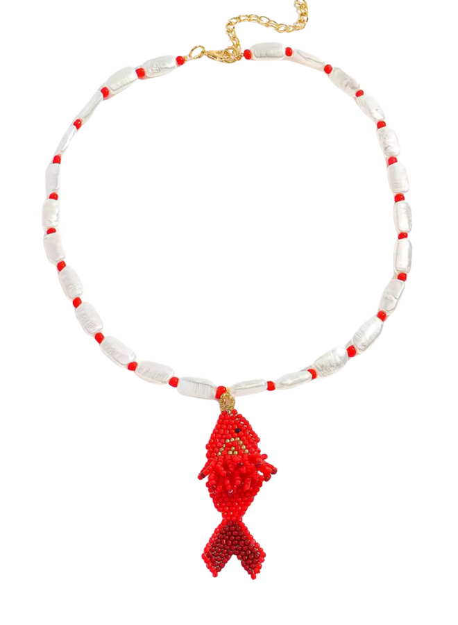Red Beaded Fish Necklace
