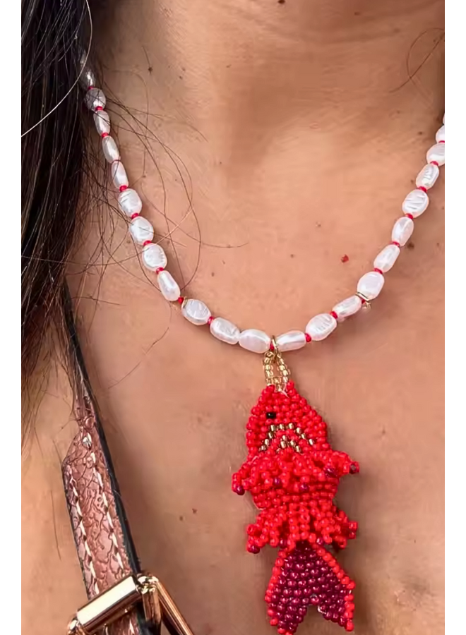 Red Beaded Fish Necklace