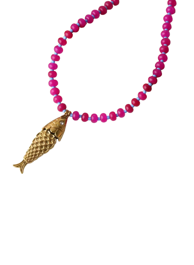 Fish On A Hot Pink Line Necklace