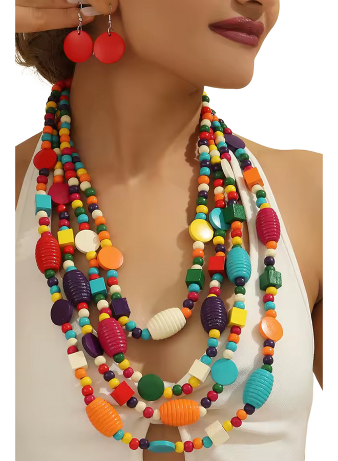 Colorful Wood Bead Necklace