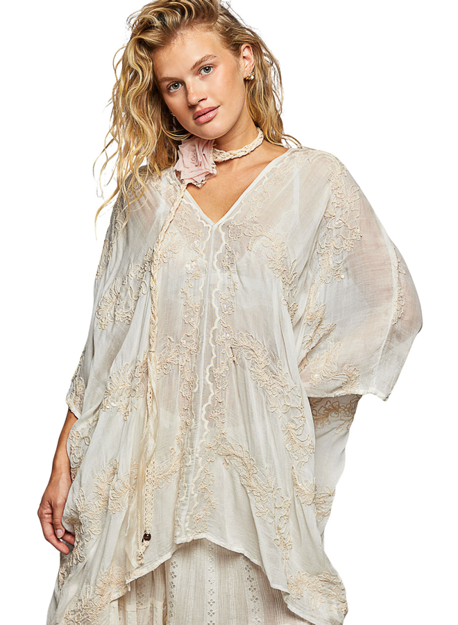 Breezy Embroidered Poncho in Natural