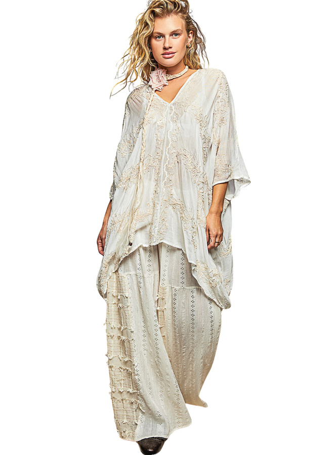 Breezy Embroidered Poncho in Natural