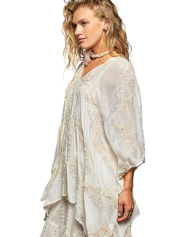 Breezy Embroidered Poncho in Natural