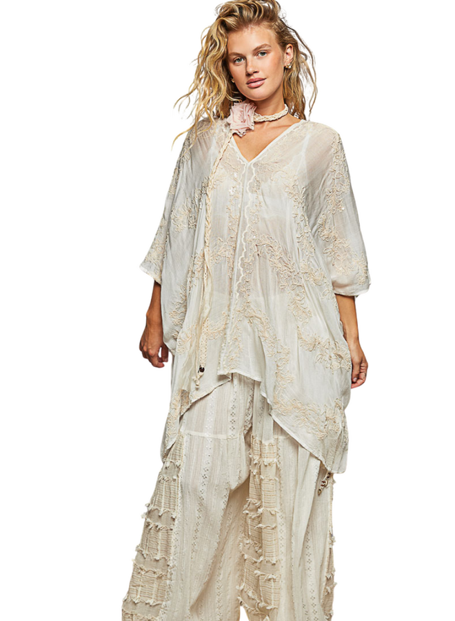 Breezy Embroidered Poncho in Natural