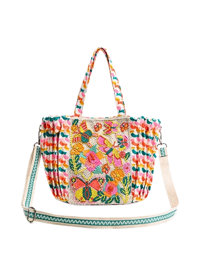 Rainbow Wings Floral Tote