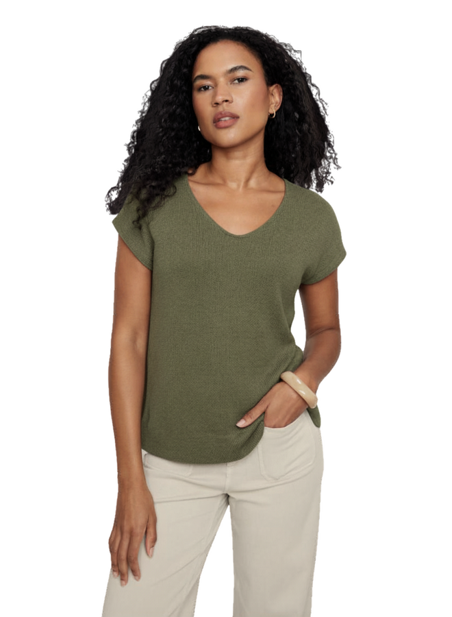 Renuar Easy V-Neck Knit Top in Army Green