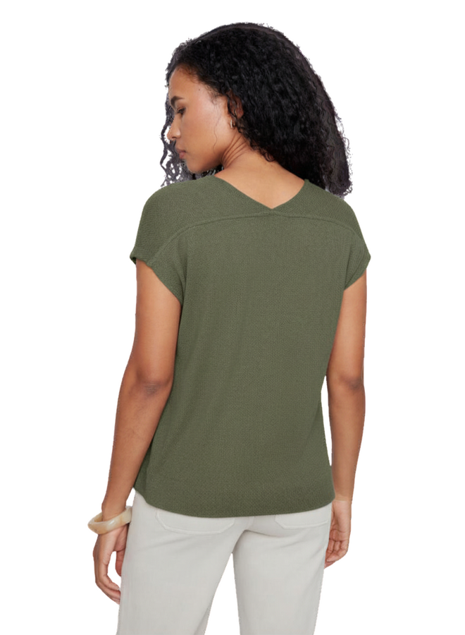 Renuar Easy V-Neck Knit Top in Army Green