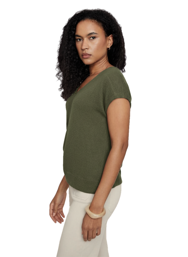 Renuar Easy V-Neck Knit Top in Army Green