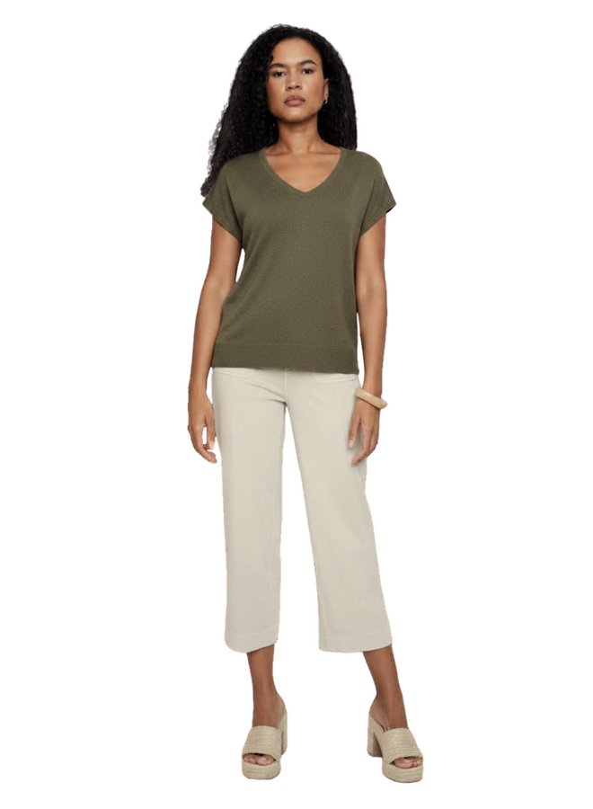 Renuar Easy V-Neck Knit Top in Army Green