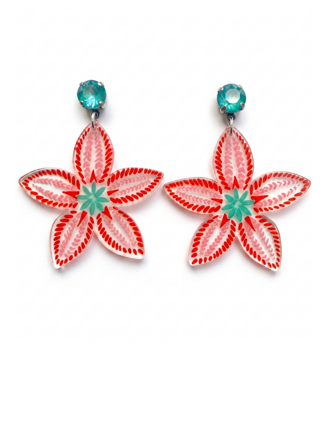 Coral Star Flower Acrylic Earrings