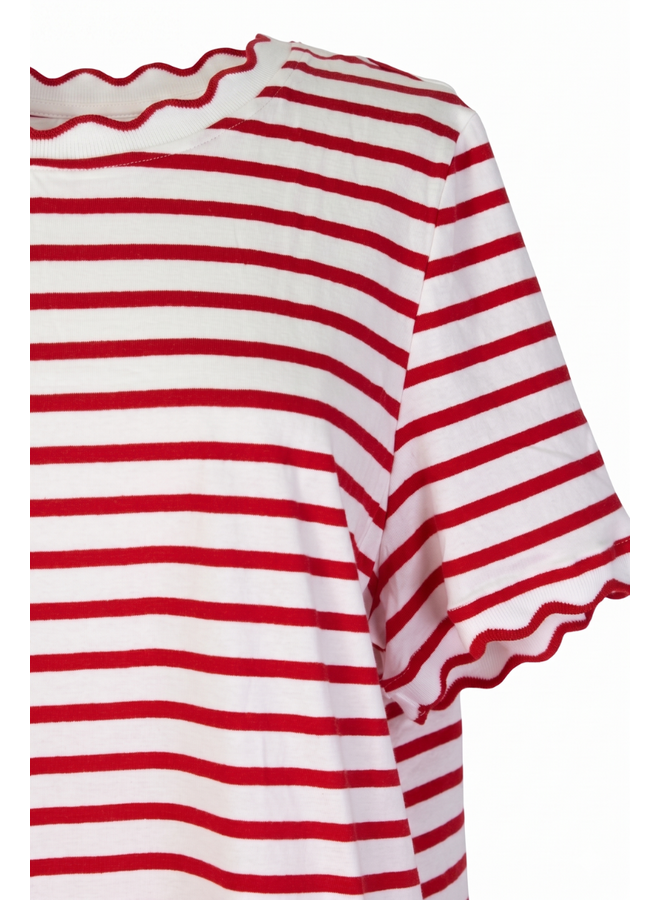 Red Striped Lettuce Hem Tee