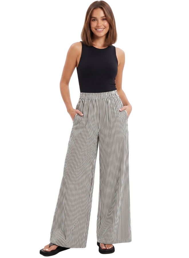 Seersucker Striped Wide Leg Pants