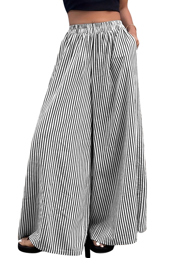 Seersucker Striped Wide Leg Pants