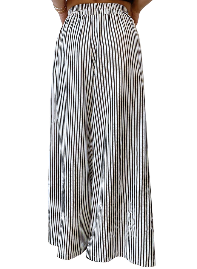 Seersucker Striped Wide Leg Pants