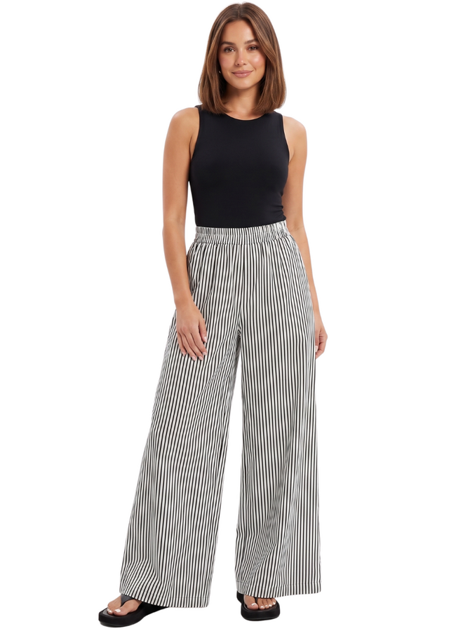 Seersucker Striped Wide Leg Pants