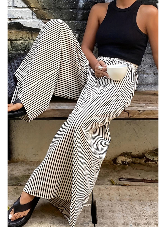Seersucker Striped Wide Leg Pants