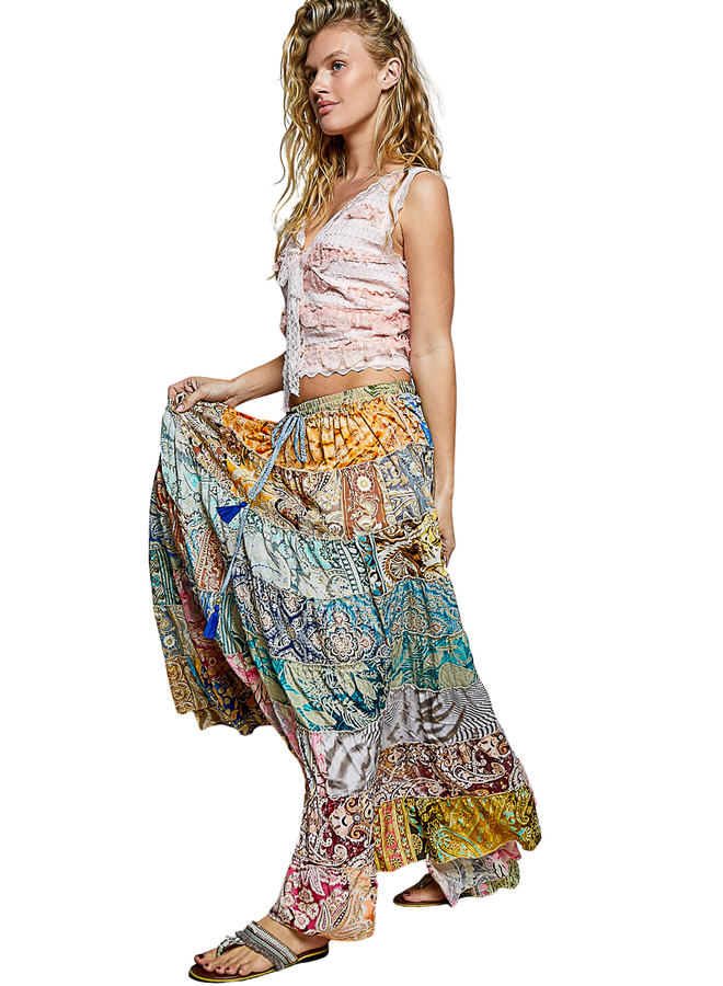 Multi Tiered Boho Skirt In Blues