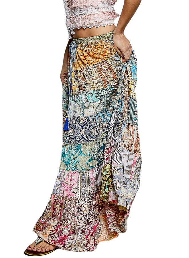 Multi Tiered Boho Skirt In Blues