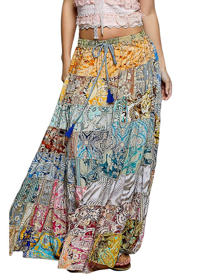 Multi Tiered Boho Skirt In Blues