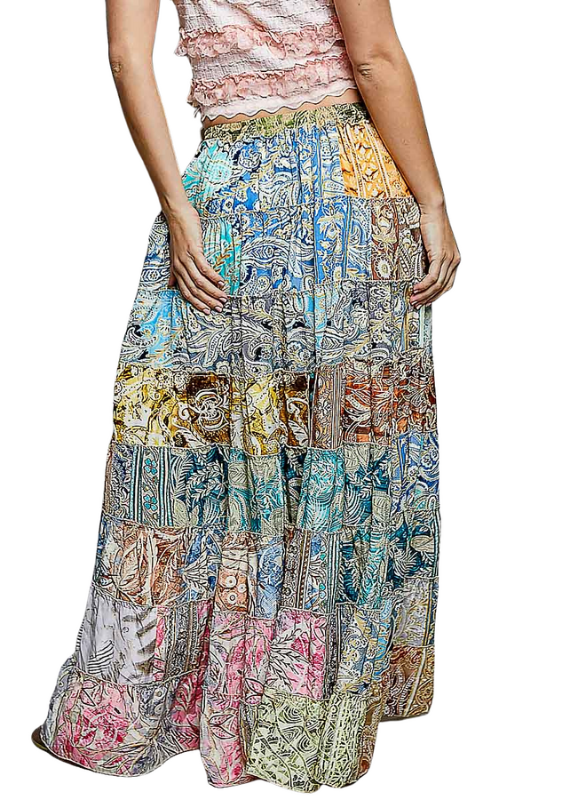 Multi Tiered Boho Skirt In Blues
