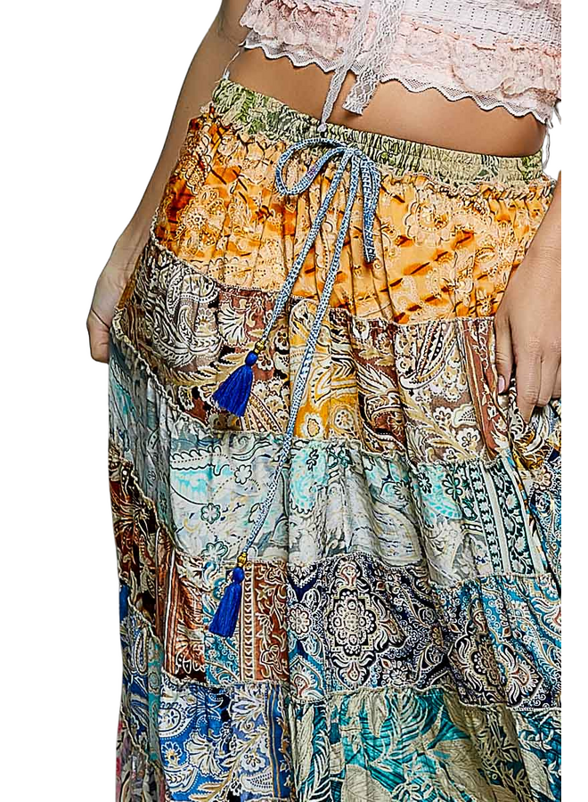 Multi Tiered Boho Skirt In Blues