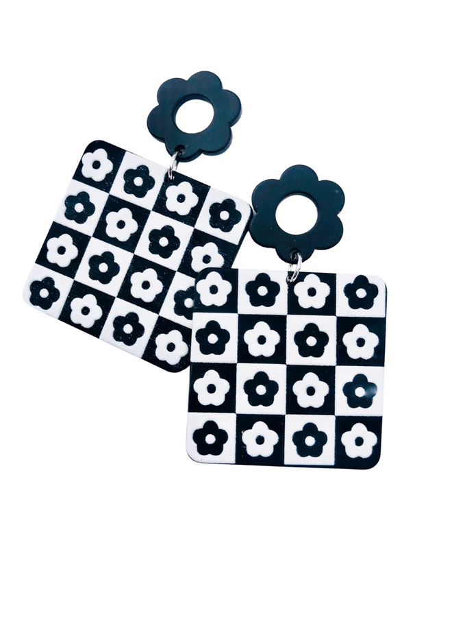 Flower Checkerboard Earrings
