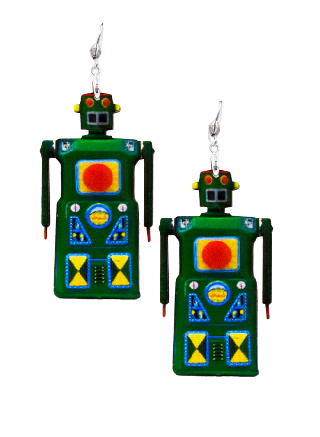 Green Robot Earrings