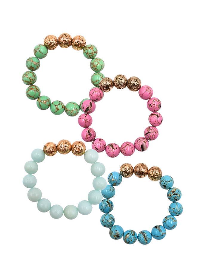 Natural Stone And Gold Stretch Bracelets