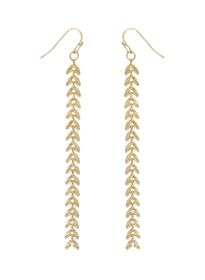 Linear Leaf Vine Earrings In Gold