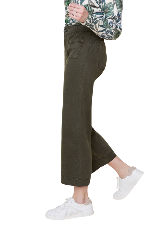 Renuar Crop Wide Leg Pant In Chive