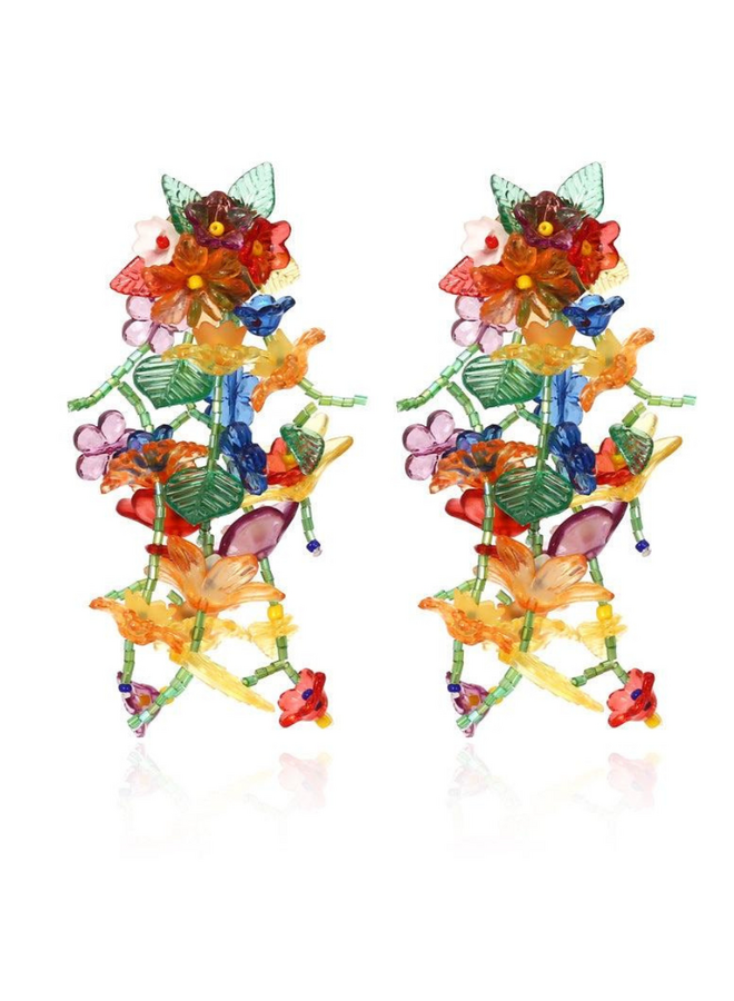 Long Floral Bunch Earrings