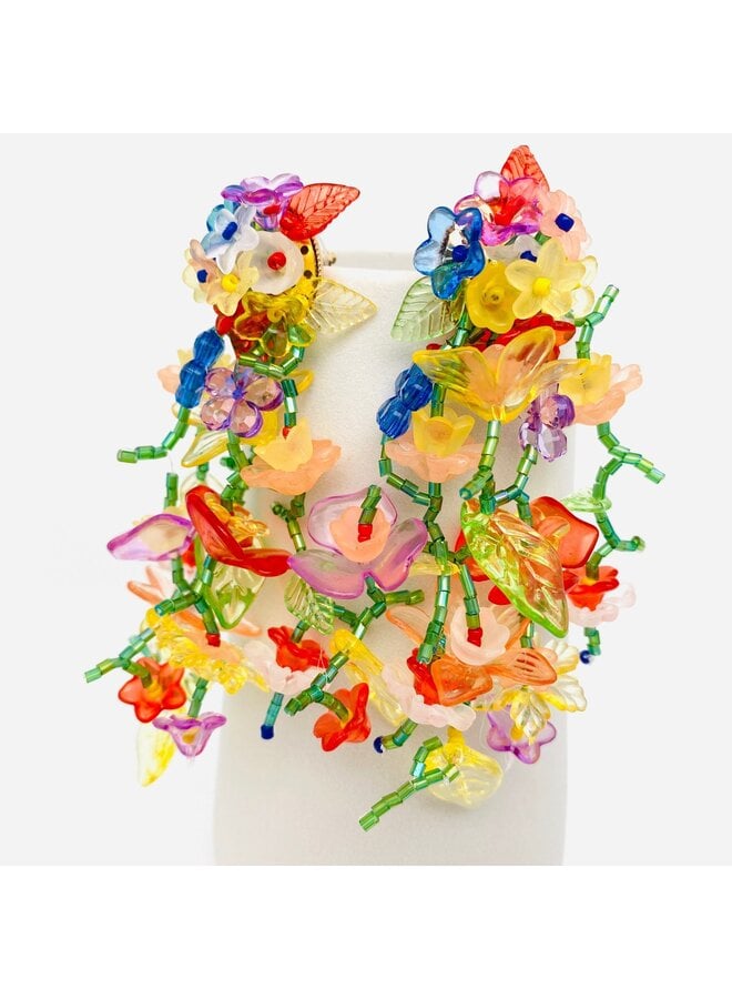 Long Floral Bunch Earrings