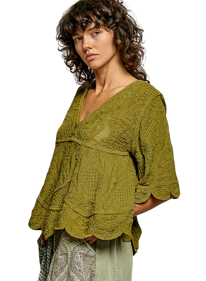 Vintage Style Crochet Top In Herb
