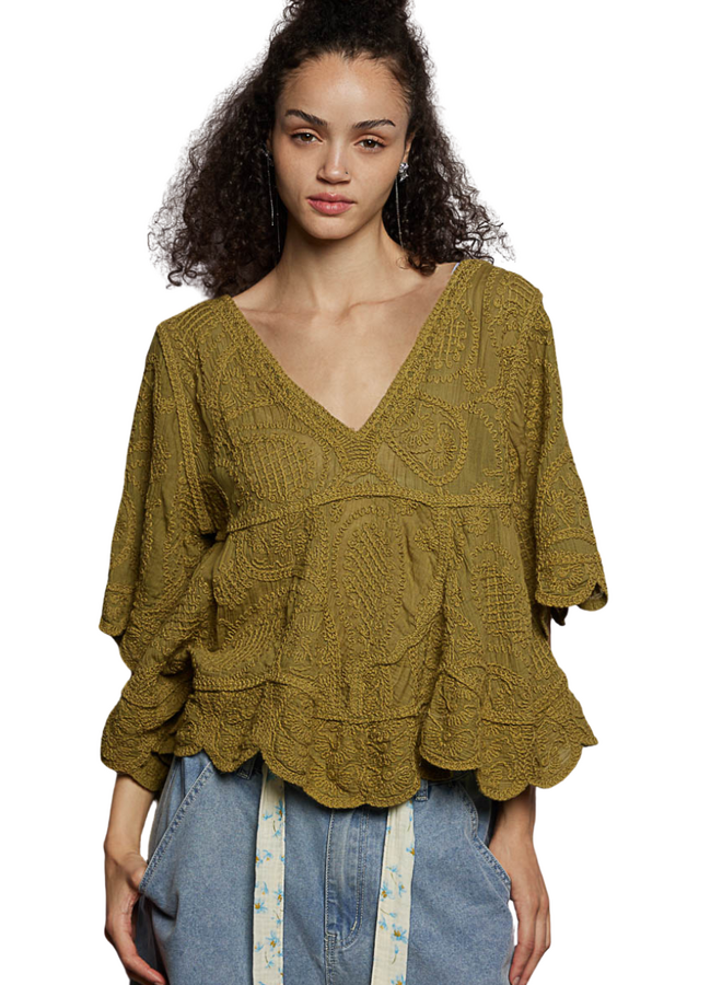 Vintage Style Crochet Top In Herb
