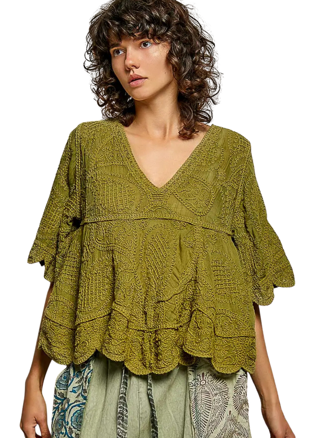 Vintage Style Crochet Top In Herb