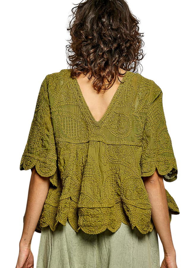 Vintage Style Crochet Top In Herb