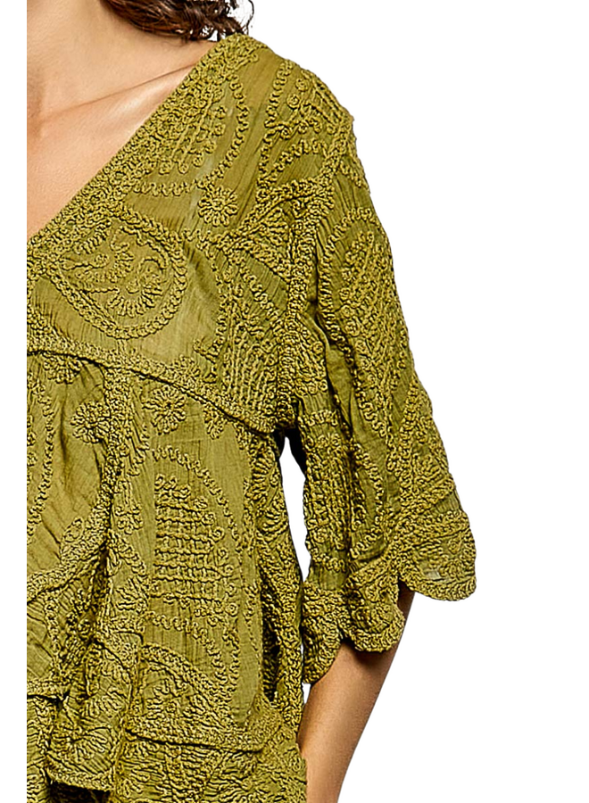 Vintage Style Crochet Top In Herb