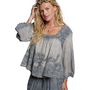 Pol Vintage Washed Floral Lace Top in Charcoal