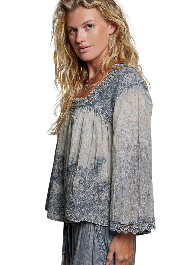 Vintage Washed Floral Lace Top in Charcoal
