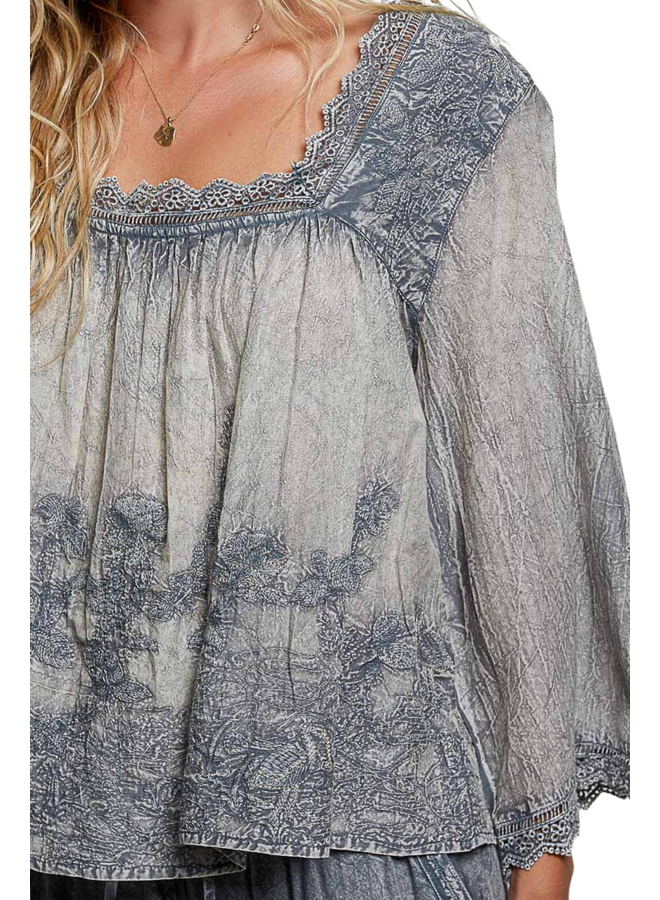 Vintage Washed Floral Lace Top in Charcoal